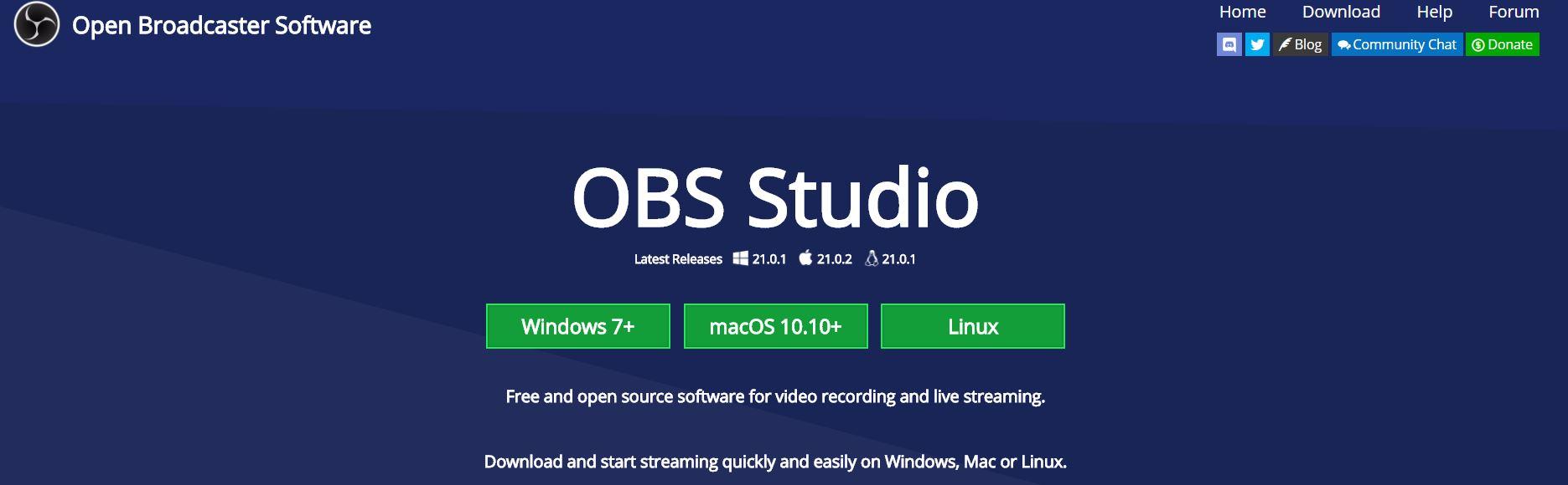 Cómo grabar la pantalla del PC - Imagen del sitio web de OBS Studio