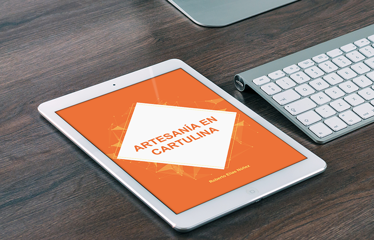 Imagen de cómo crear un ebook en Power Point con plantilla anaranjada en una tablet.