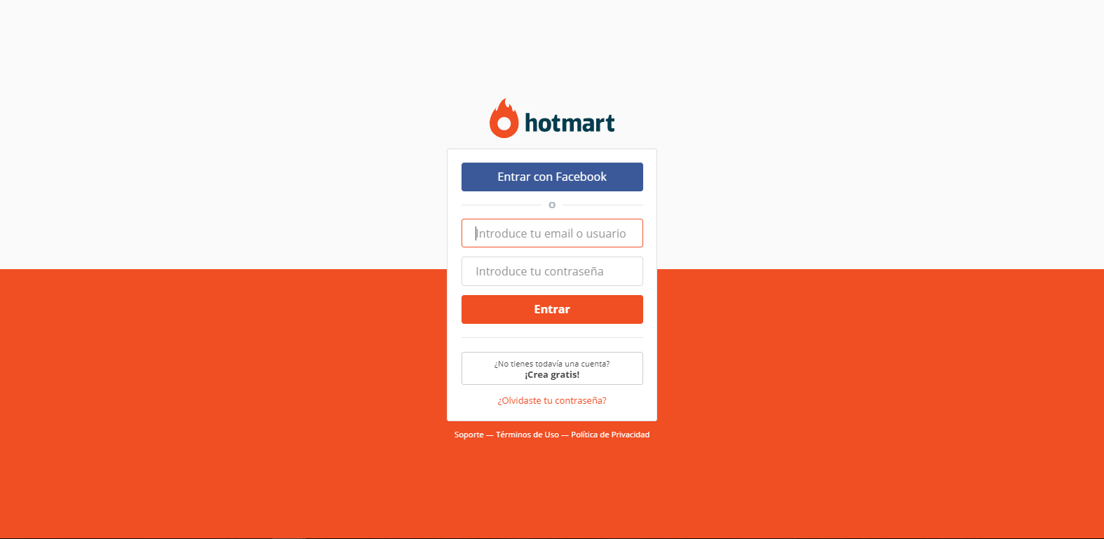 Pagina de login Hotmart