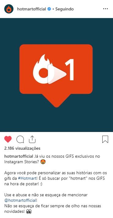 Como ganhar seguidores no Instagram: exemplo de uso de vídeo no feed no Instagram da Hotmart