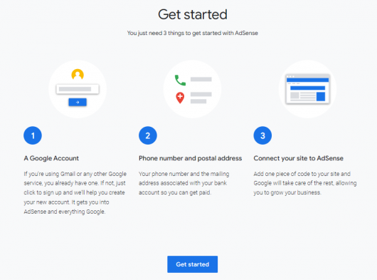 Goole Adsense - Get started page