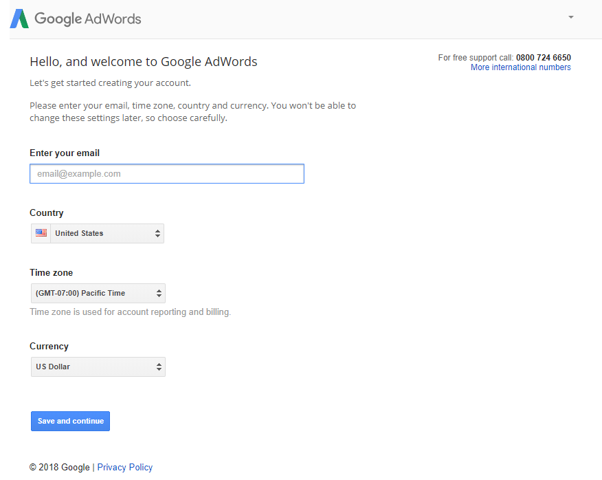Advertise on Google -Setup inicial page of Google Adwords