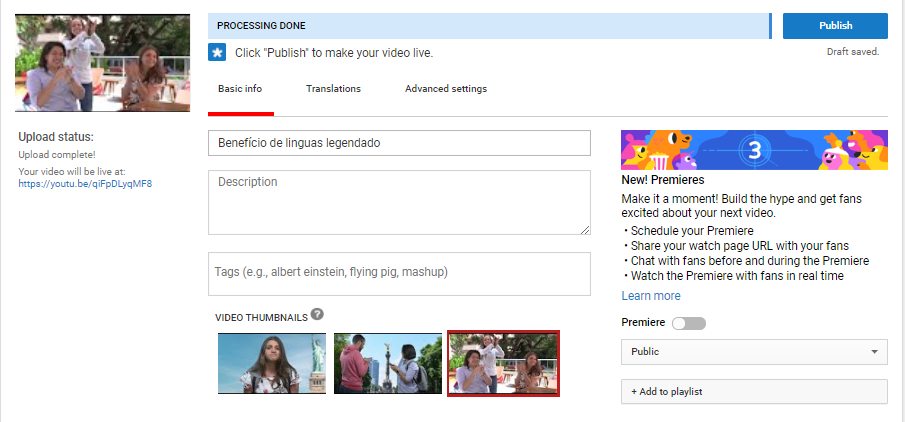 Create a YouTube channel - how to insert video infos