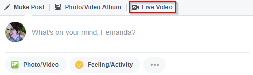 Live stream - Facebook page showing where to click to start a live stream