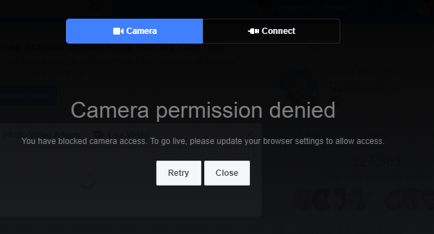 Live stream - Pop up alert camera permission denied