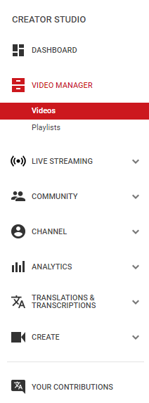 Live stream - Creator studio's menu on Youtube