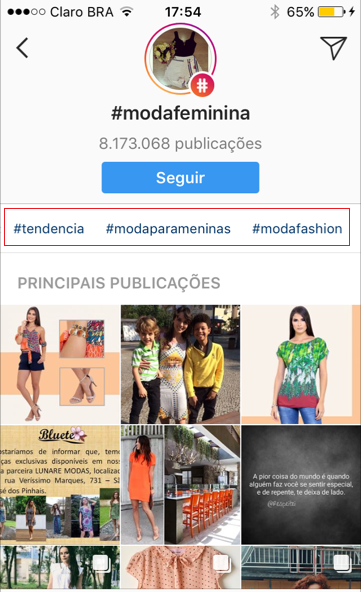 funcionalidades do Instagram - imagem da busca de hashtags no instagram