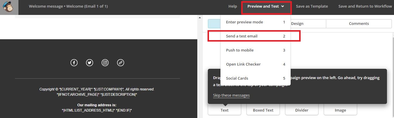 MailChimp - prever email