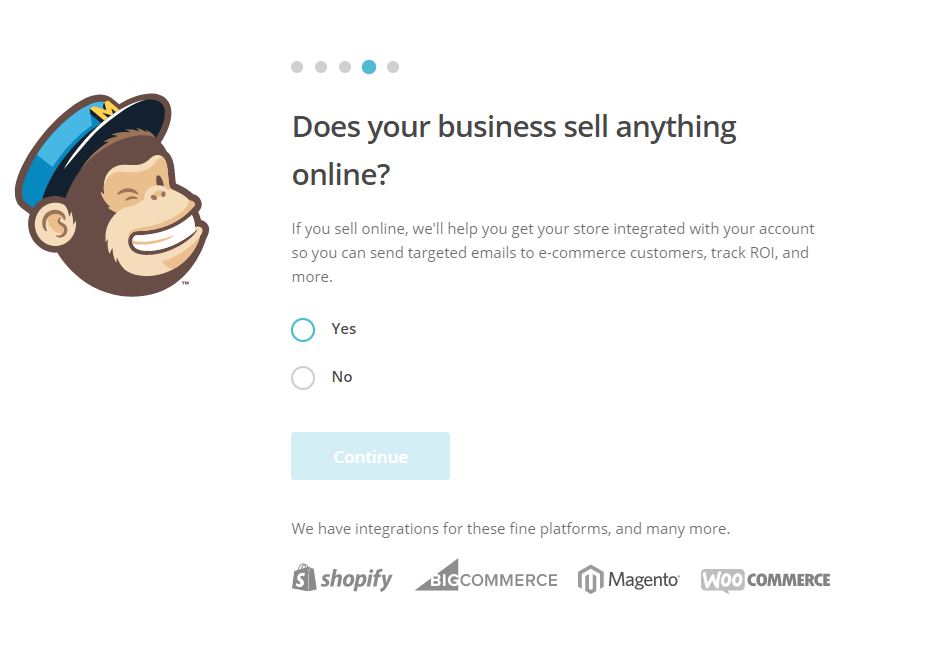 Mailchimp - opciones para saber si tu negocio vende alguna cosa