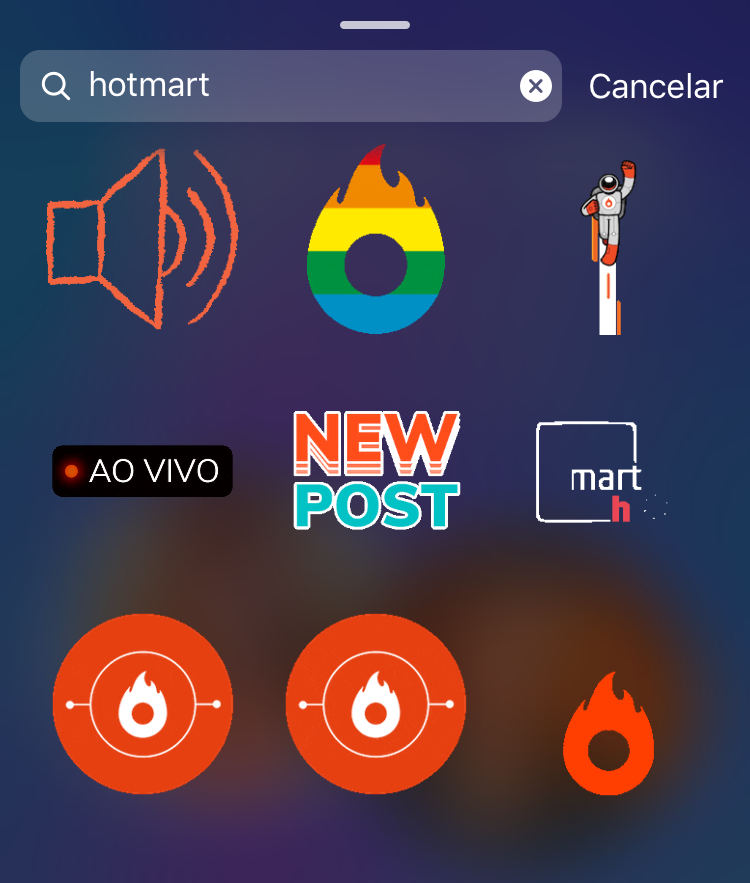 Ilustración de diversos stickers pertenecientes a Hotmart en Instagram stories, se puede apreciar el logo de Hotmart, un atronauta, nuevo post, al vivo, y una bocina. 