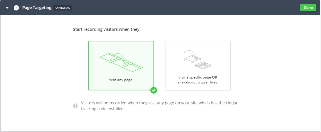 Hotjar - imagem da tela para selecionar o "page Targeting"