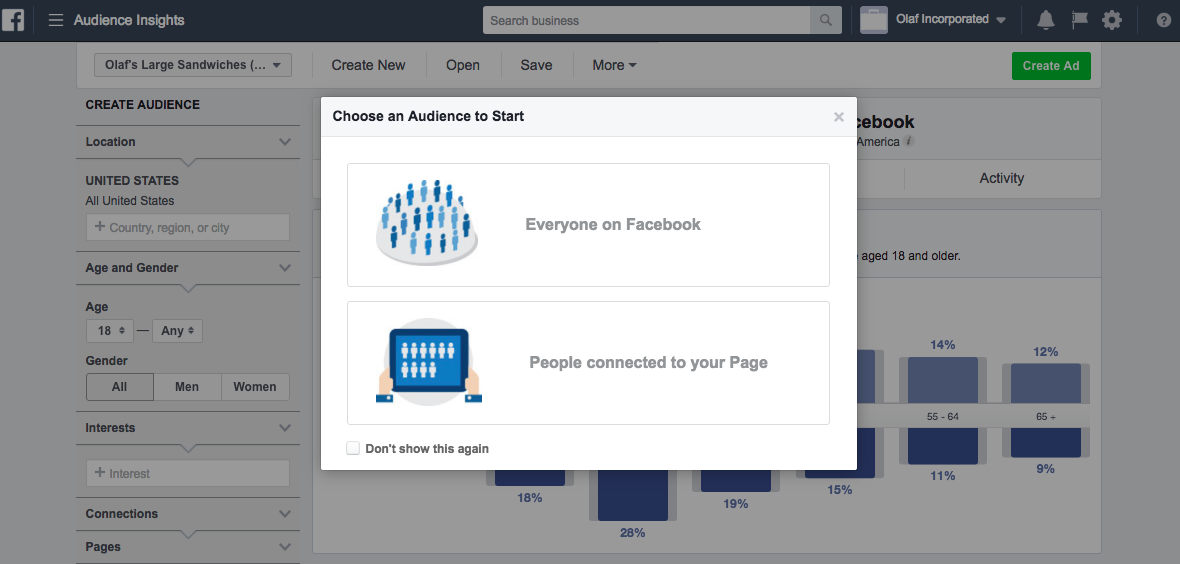 Facebook Audience Insights - choose an audience