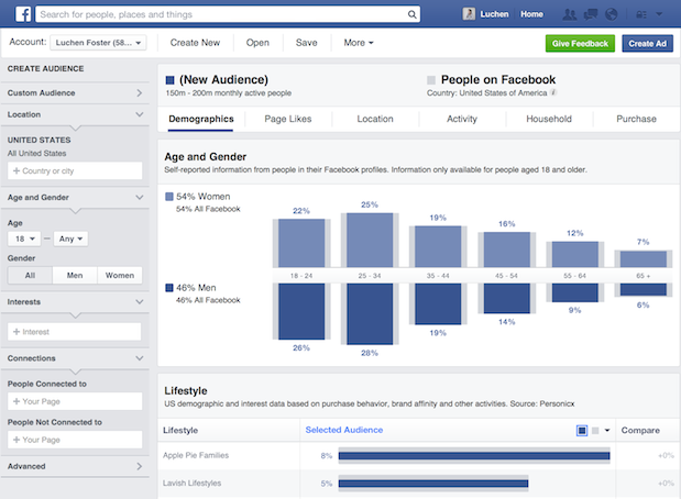 Facebook Audience Insights - create audience