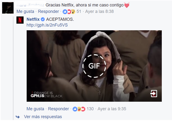 marketing empresaria - Ejemplo de interacción de Netflix con sus seguidores de Facebook.