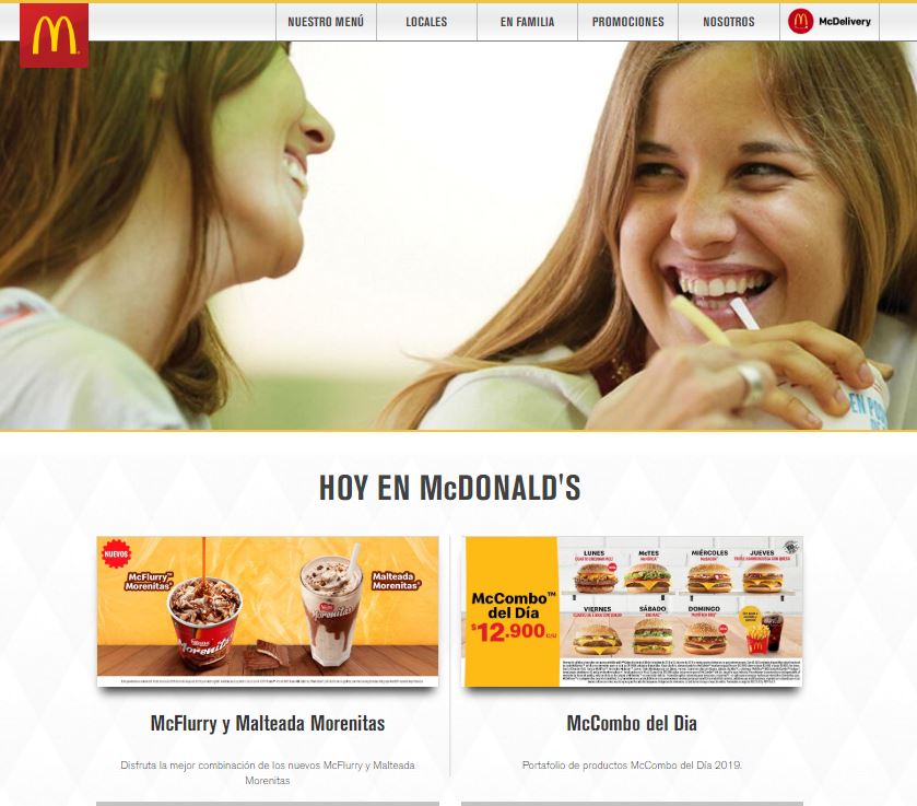 marketing empresaria - Ejemplo de página web de McDonald’s.