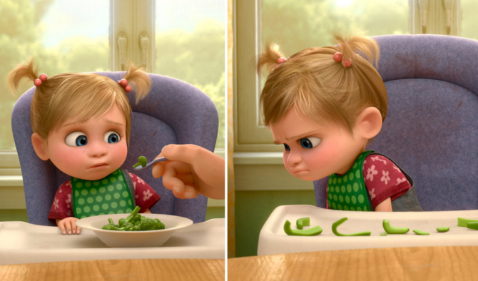 Localização: cena do filme mostrado no exemplo anterior em que uma criança se recusa a comer vegetais