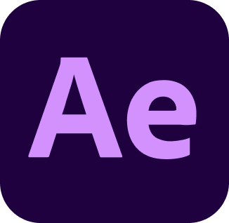 Logomarca do After Effects, com as letras A e E em lilás sobre fundo preto. Adobe CC