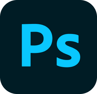 Logomarca do Photoshop, com as letras P e S em azul sobre fundo preto