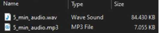Size comparison between MP3 and Wave