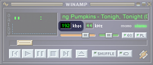 Qualidade do áudio - Player Winamp mostrando a taxa de compressão de um MP3