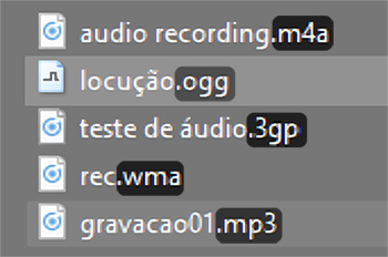 Qualidade do áudio - Exemplos de extensões de arquivos de áudio
