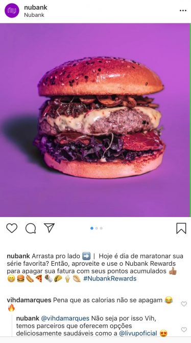 Exemplo de postagem no perfil do Instagram da Nubank.
