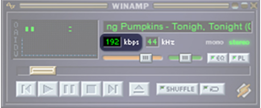 audio quality: Winamp player show an MP3 compression rate