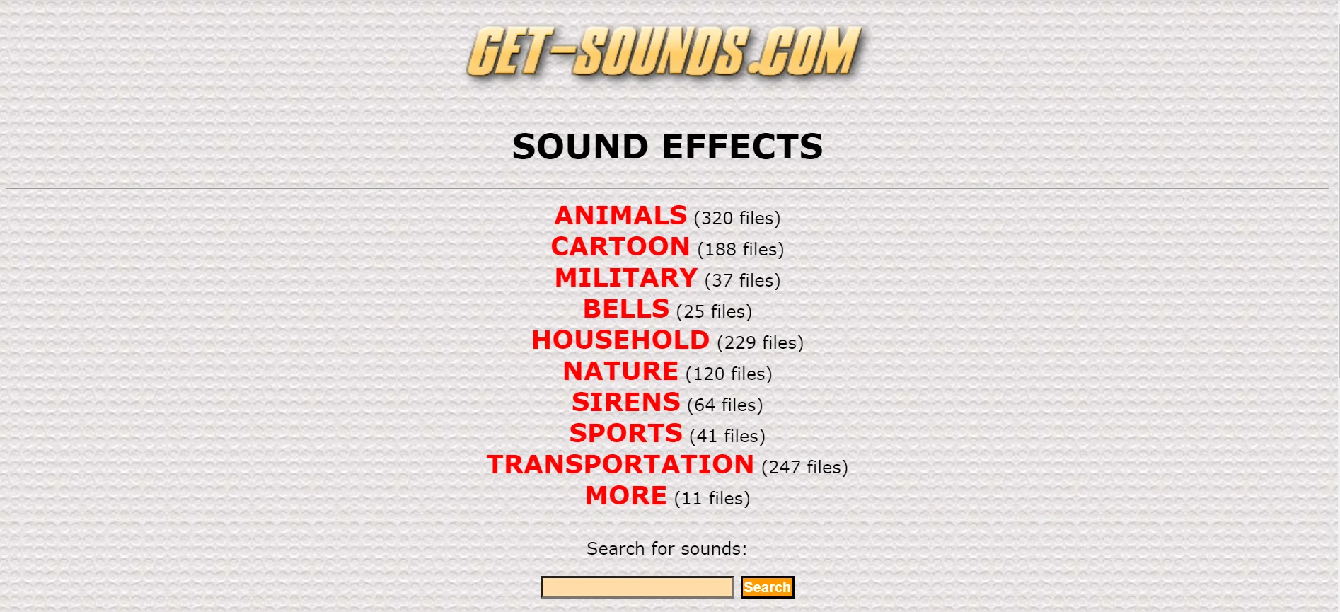 Imagen del sitio principal de Get-Sounds una página web relacionada a audio.