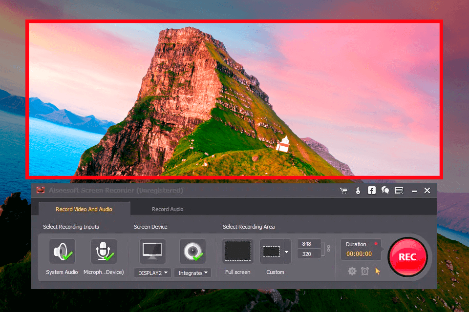 Imagen del programa grabador de video Aiseesoft Screen Recorder para Windows abierto en una notebook.