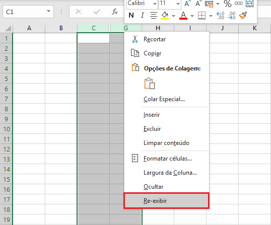 Excel: reexibindo as colunas