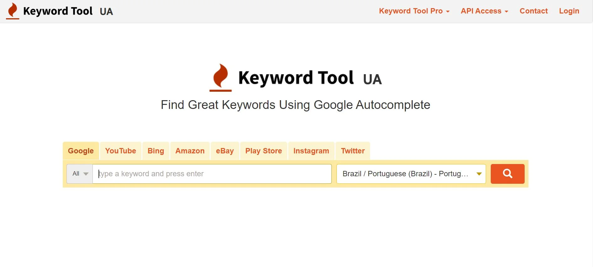 Imagen de la página principal de Keyword Tool, una herramienta de SEO para marketing gratuita y muy solicitada.