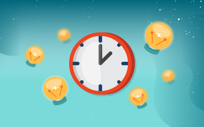 Productive leisure – The image of a clock in the center of the screen surrounded by several yellow light bulbs