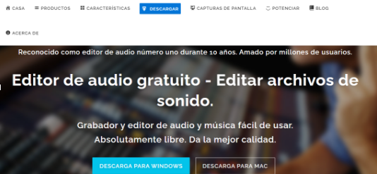 Página de registro de un editor de audio: Free Audio Editor