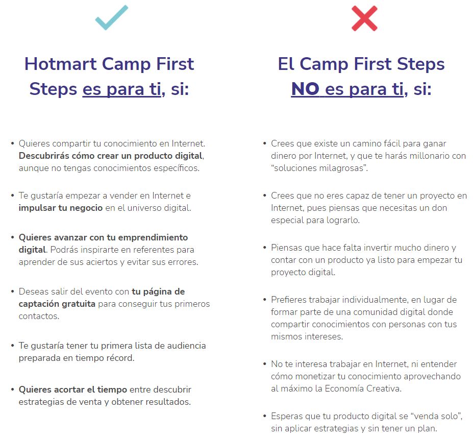 Imagen de los requisitos que debes cumplir para participar en el Hotmart First Steps.