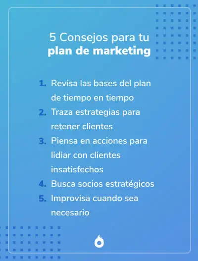 Imagen que muestra una lista de los consejos que se deben seguir para hacer un plan de marketing efectivo.