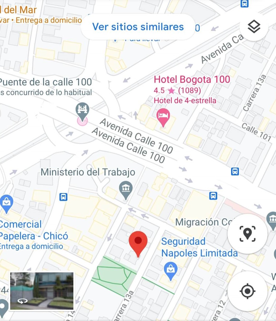 Imagen del mapa que se muestra en la aplicación al escribir Hotmart Colombia