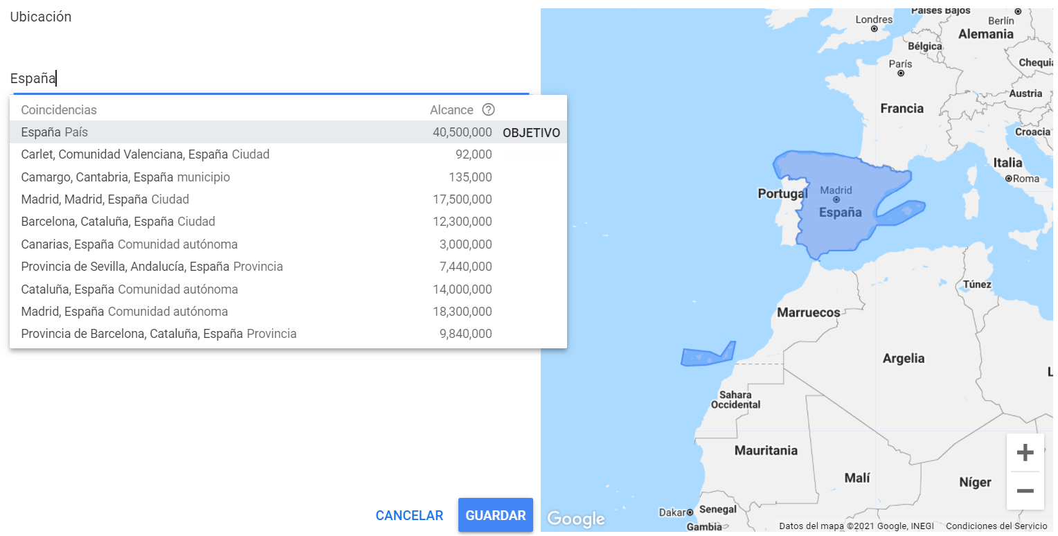Imagen del Google Keyword Planner enfocado en España