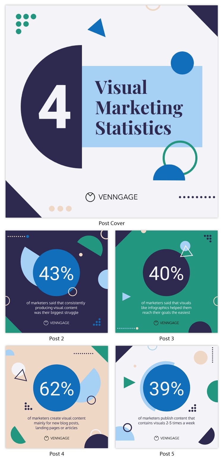 infográfico com estatísticas de marketing visual em formato de carrossel para Instagram
