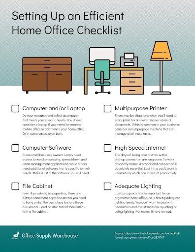 exemplo de um infográfico no formato de checklist com os passos para montar um home office eficiente