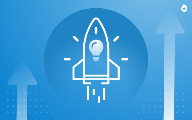 Boosted posts – An illustration of a rocket taking off in the center of the image, with a light bulb symbol in the middle, and two arrows pointing upwards on both sides