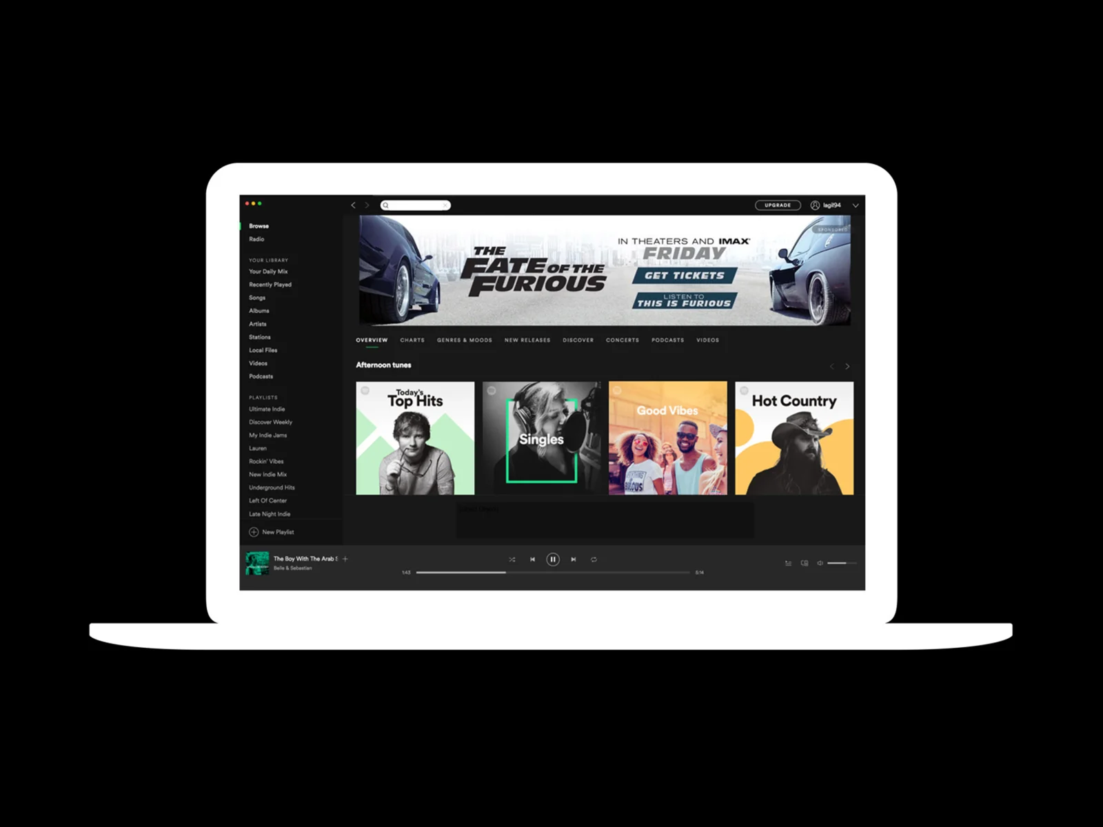 Imagen de uno de los formatos más efectivos para anunciar en Spotify Ads, Homepage Takeover, anuncio que aparece en la página principal de la aplicación.