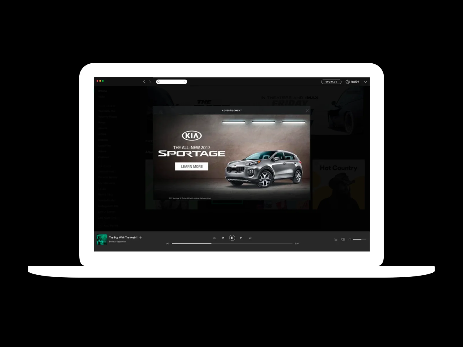Imagen del formato de anuncio para Spotify Overlay Desktop, formato especializado para ordenadores y computadoras.