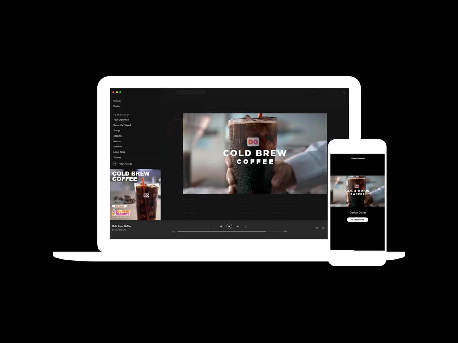 Imagen del formato para anunciar en Spotify Video Takeover, un formato de video que aparece en la navegación por catálogo.
