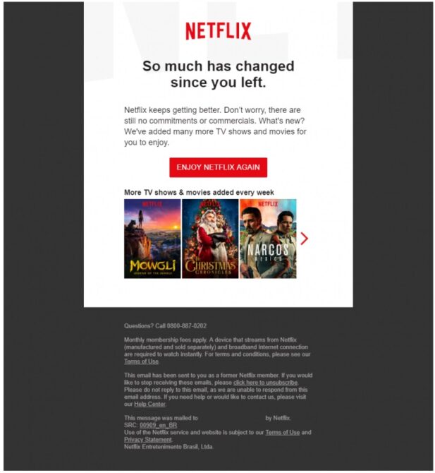 Modelos de email marketing - Netflix