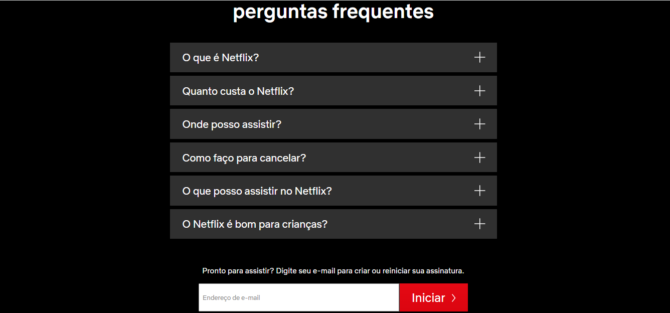 página de FAQ Netflix