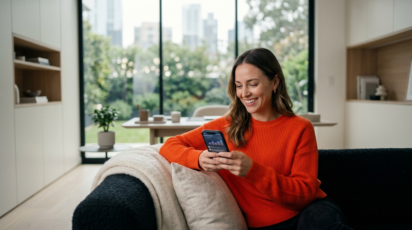 Empreendedora analisando engajamento real de seguidores no celular