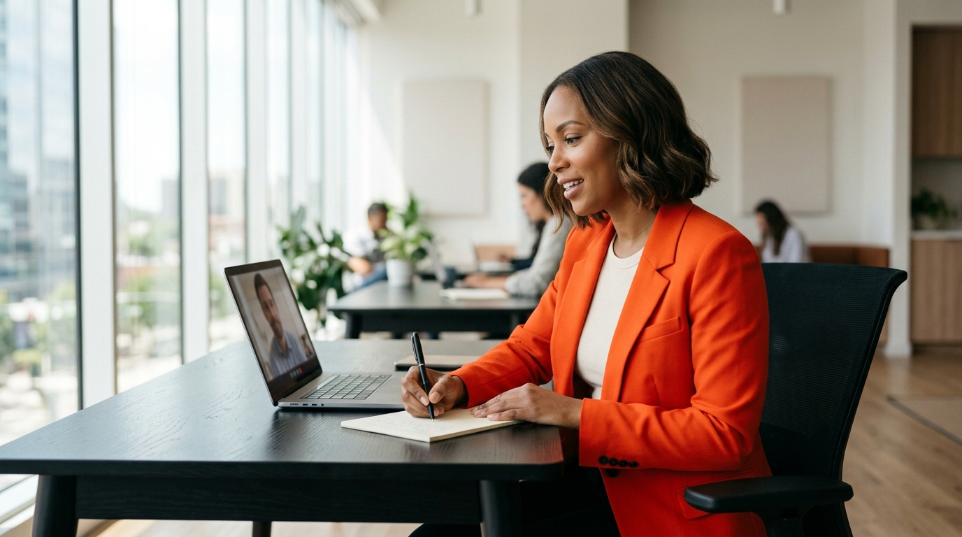 Empreendedora em videochamada para contratar um freelancer