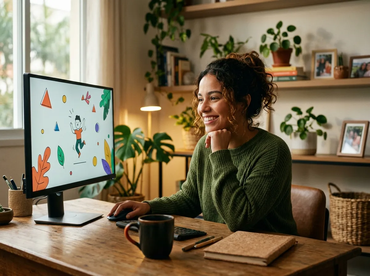 Persona viendo un video de ventas en formato de animación en la pantalla de la computadora