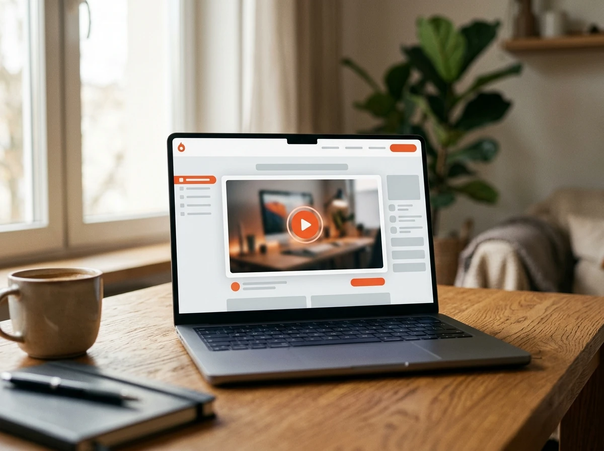 Laptop showing a sales page featuring a VSL video
