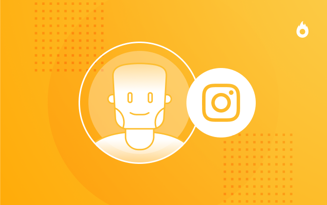 Illustration of a smiling avatar next to the Instagram icon, representing a beginner learning how to start an Instagram and set up a professional profile from scratch